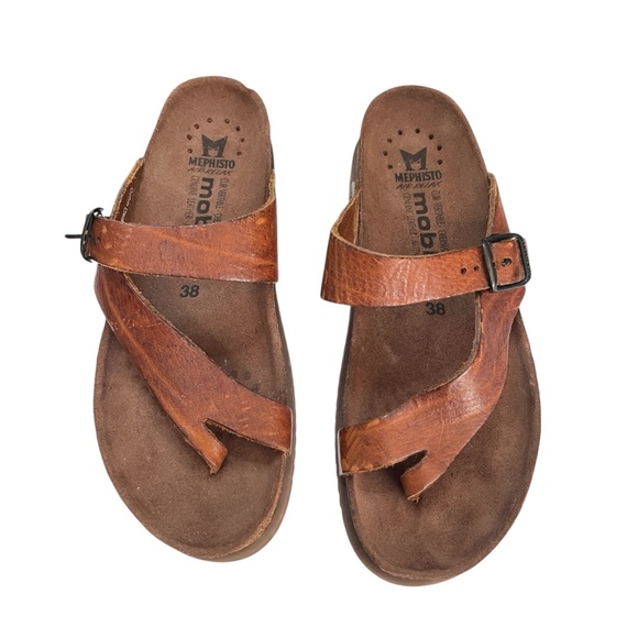 MEPHISITO Helen Toe Loop Light Brown Leather Sandals, Women’s Size 38/7.5-8 - Picture 2 of 9